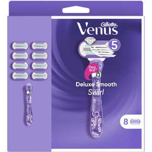 ג׳ילט וינוס דלוקס סמוס סווירל – סכין גילוח לנשים 5 להבים + ידית (8 סכינים)
