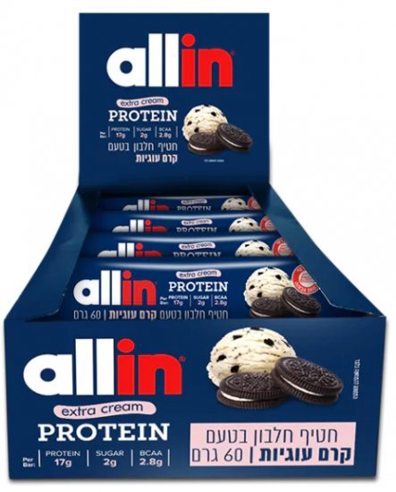 חטיף חלבון אלין בטעם קרם עוגיות – 24 יחידות