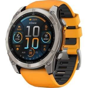 Garmin Fenix 8 AMOLED Sapphire 51mm – טיטניום עם רצועת סיליקון כתומה