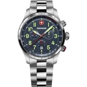 שעון גברים Wenger Terragraph Chrono – רצועת פלדת־חלד מסגרת כחולה