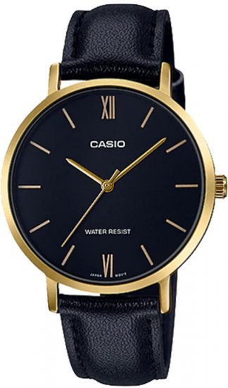 שעון יד אנלוגי לנשים עם רצועת עור שחורה Casio LTP-VT01GL-1BUDF - צבע שחור