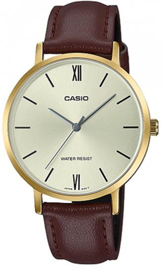 שעון יד אנלוגי לנשים עם רצועת עור חומה Casio LTP-VT01GL-9BUDF -  צבע זהב