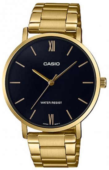 שעון יד אנלוגי לגברים עם רצועת Stainless Steel מוזהבת Casio MTP-VT01G-1BUDF - צבע שחור