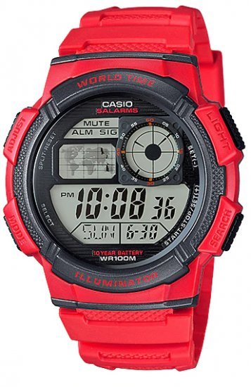 שעון יד דיגיטלי עם רצועת שרף Casio AE-1000W-4AVDF - צבע אדום