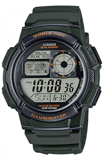 שעון יד דיגיטלי עם רצועת סיליקון Casio AE-1000W-3AVDF - צבע ירוק כהה