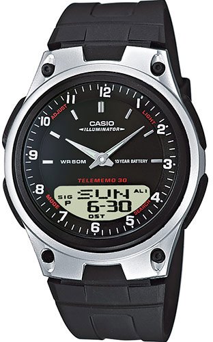 שעון יד אנלוגי-דיגיטלי לגברים עם רצועת שרף Casio AW-80-1AVDF - צבע שחור