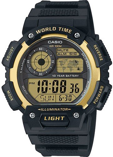 שעון יד דיגיטלי לגברים עם רצועת סיליקון Casio AE-1400WH-9AVDF - צבע שחור / זהב