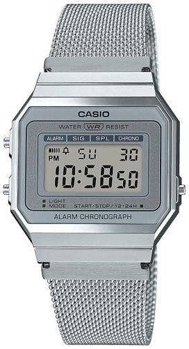 שעון יד דיגיטלי וינטאג' עם רצועת רשת Stainless Steel כסופה Casio A700WM-7ADF - צבע אפור