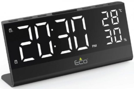 רדיון שעון מעורר דיגיטלי עם מד טמפרטורה ולחות ECO-750 - שחור