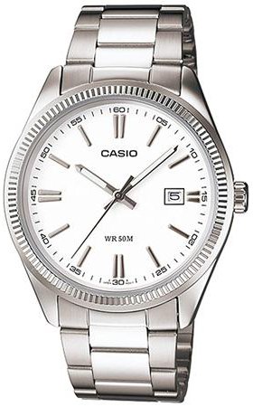 שעון יד אנלוגי לגברים עם רצועת Stainless Steel כסופה Casio Enticer MTP-1302D-7A1VDF - צבע לבן