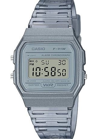 שעון יד דיגיטלי קלאסי עם רצועת שרף שקופה Casio F-91WS-8DF - צבע אפור