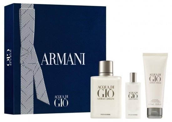מארז בושם לגבר 100 מ''ל Giorgio Armani Acqua Di Gio + בושם 15 מ''ל או דה טואלט E.D.T + שמפו לשיער ולגוף 75 מ''ל