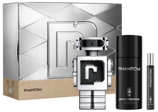 מארז בושם לגבר 100 מ''ל Paco Rabanne Phantom +בושם 10 מ''ל  או דה טואלט E.D.T + דאודורנט ספריי 150 מ''ל
