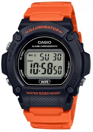 שעון יד דיגיטלי עם רצועת שרף Casio W-219H-4AVDF - צבע כתום / שחור
