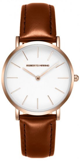 שעון יד לנשים עם רצועת עור חומה Roberto Marino RM1413 - צבע החוגה: לבן
