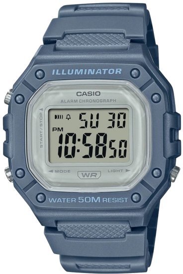 שעון יד דיגיטלי עם רצועת שרף Casio W-218HC-2AVDF - צבע כחול פסטל