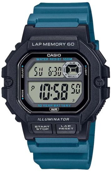 שעון יד דיגיטלי עם רצועת שרף כחולה Casio WS-1400H-3AVDF - צבע שחור