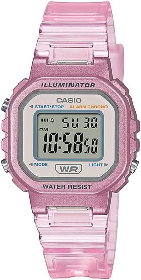 שעון יד דיגיטלי עם רצועת שרף שקופה Casio LA-20WHS-4ADF - צבע ורוד