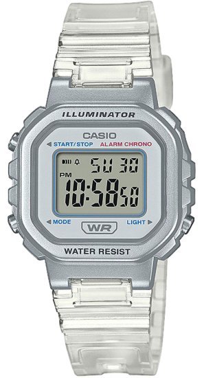 שעון יד דיגיטלי עם רצועת שרף שקופה Casio LA-20WHS-7ADF - צבע לבן