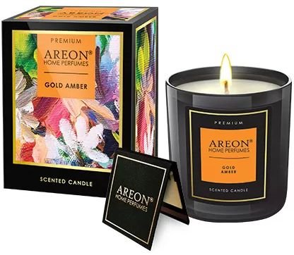 נר ריחני דגם Premium Candles בניחוח Gold Amber מבית areon - משקל 200 גרם