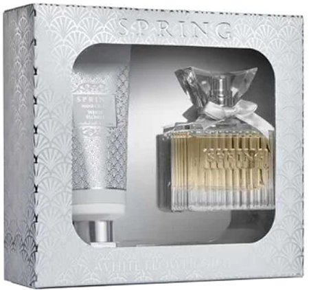 מארז בושם לאישה 75 מ''ל Spring White Flower או דה פרפיום E.D.P + קרם ידיים 100 מ''ל