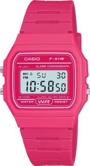 שעון יד דיגיטלי עם רצועת שרף ורודה Casio F-91WC-4ADF - צבע ורוד