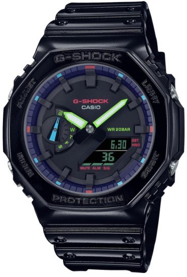 שעון יד דיגיטלי ואנלוגי לגברים עם רצועת שרף Casio G-Shock GA-2100RGB-1ADR - צבע שחור