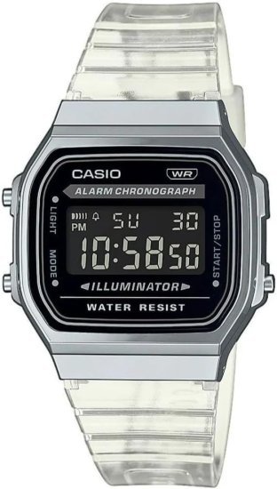 שעון יד דיגיטלי וינטג' עם רצועת שרף Casio A168XES-1BDF - שקוף / שחור