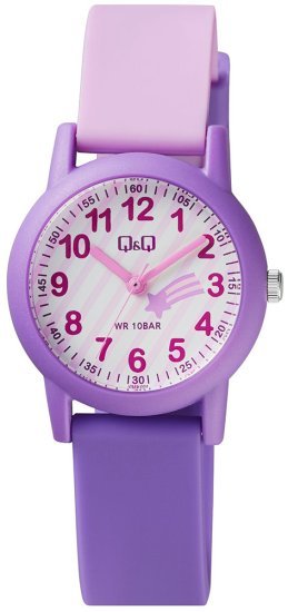 שעון יד אנלוגי לילדים עם רצועת שרף דו-גווני Q&Q VS49J004Y - צבע ורוד וסגול