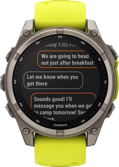 שעון חכם Garmin Fenix 8 Sapphire 47mm - טיטניום עם רצועת סיליקון צהובה - כולל טעינה סולארית ותמיכה מלאה בעברית - אחריות יבואן רשמי על ידי רונלייט