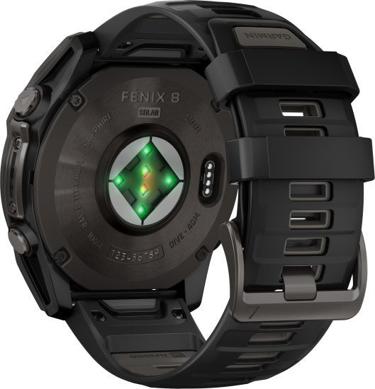 שעון חכם Garmin Fenix 8 Sapphire 51mm - טיטניום אפור קרבון בציפוי DLC עם רצועת סיליקון שחורה - כולל טעינה סולארית ותמיכה מלאה בעברית - אחריות יבואן רשמי על ידי רונלייט