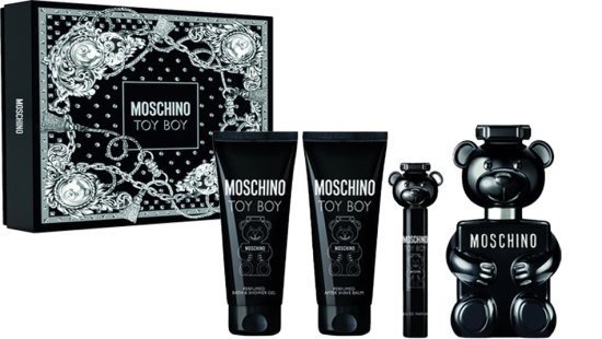 מארז בושם לגבר 100 מ''ל Moschino Toy Boy או דה פרפיום E.D.P + בושם 10 מ"ל + קרם גוף 100 מ''ל + ג'ל רחצה 100 מ''ל