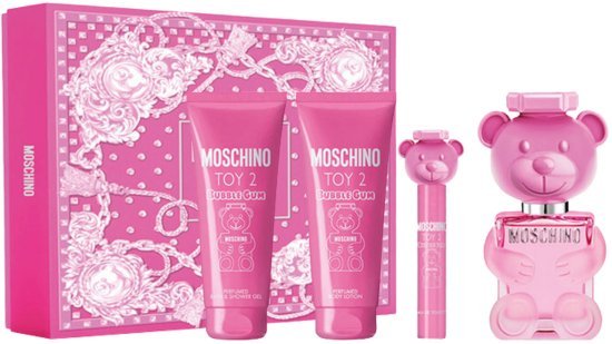מארז בושם לאישה 100 מ''ל Moschino Toy 2 Bubble Gum או דה טואלט E.D.T + בושם 10 מ''ל + ג'ל רחצה 100 מ''ל + קרם גוף 100 מ''ל