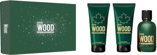 מארז בושם לגבר 100 מ''ל Dsquared2 Green Wood Pour Homme או דה טואלט E.D.T + ג'ל רחצה 100 מ''ל + אפטר שייב 100 מ''ל