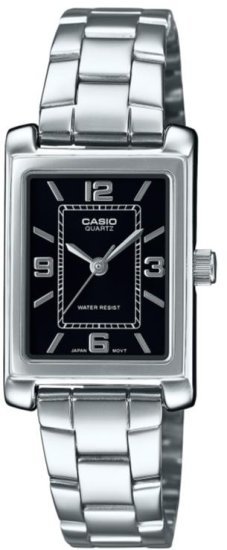 שעון יד אנלוגי לנשים עם רצועת Stainless Steel כסופה Casio LTP-1234DD-1ADF - צבע שחור