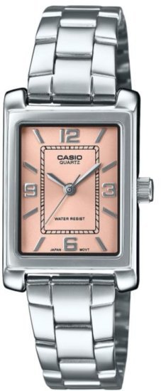 שעון יד אנלוגי לנשים עם רצועת Stainless Steel כסופה Casio LTP-1234DD-4ADF - צבע אפרסק