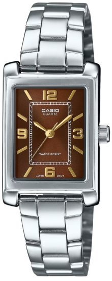 שעון יד אנלוגי לנשים עם רצועת Stainless Steel כסופה Casio LTP-1234DD-5ADF - צבע חום