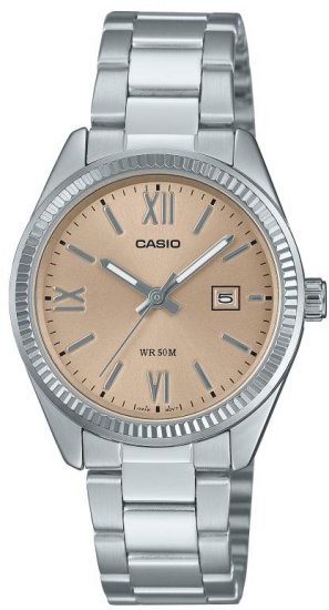 שעון יד אנלוגי לנשים עם רצועת Stainless Steel כסופה Casio Enticer LTP-1302DD-4A2VDF - צבע בז'