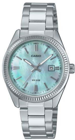 שעון יד אנלוגי לנשים עם רצועת Stainless Steel כסופה Casio Enticer LTP-1302DS-2AVDF - צבע פנינה ותכלת