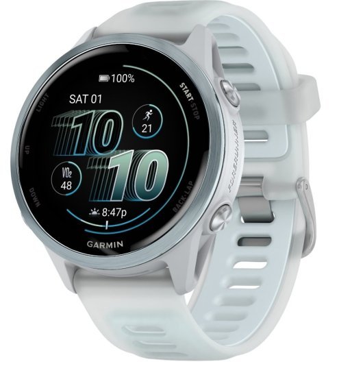 שעון חכם Garmin Forerunner 570 42mm - צבע כחול בהיר עם רצועת סיליקון בהירה - כולל ממשק מלא בעברית - שנתיים אחריות יבואן רשמי על ידי רונלייט