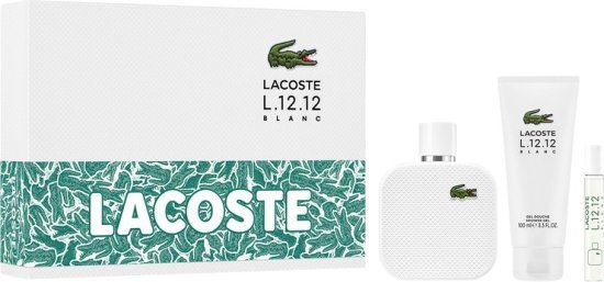 מארז בושם לגבר 100 מ''ל Lacoste L.12.12. Blanc או דה טואלט E.D.T + בושם 7.5 מ''ל + ג'ל רחצה 100 מ''ל