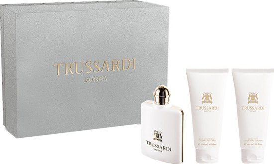 מארז בושם לאישה 100 מ''ל Trussardi Donna או דה פרפיום E.D.P + תחליב גוף 200 מ''ל + ג'ל רחצה 200 מ''ל