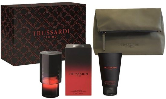 מארז בושם לגבר 100 מ''ל Trussardi Primo או דה פרפיום E.D.P + ג'ל רחצה 100 מ''ל + תיק רחצה