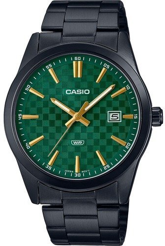 שעון יד אנלוגי לגברים עם רצועת Stainless Steel שחורה Casio MTP-VD03B-3AUDF - צבע ירוק