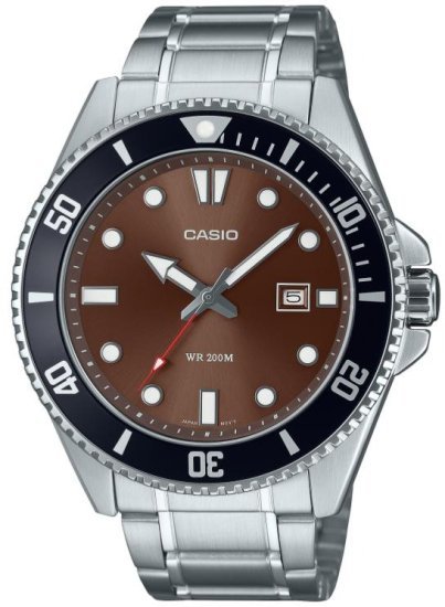 שעון יד אנלוגי לגברים עם רצועת Stainless Steel כסופה Casio MDV-107D-5AVDF - צבע חום