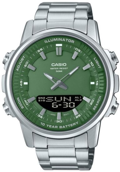 שעון יד אנלוגי ודיגיטלי לגברים עם רצועת Stainless Steel כסופה Casio AMW-880D-3AVDF - צבע ירוק
