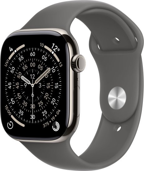 שעון חכם Apple Watch 46mm Series 11 GPS + Cellular צבע שעון Natural Titanium צבע רצועה Stone Gray Sport Band גודל רצועה M / L