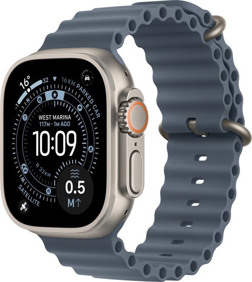 שעון חכם Apple Watch 49mm Ultra 3 GPS + Cellular צבע שעון Natural Titanium צבע רצועה Anchor Blue Ocean Band גודל רצועה One Size