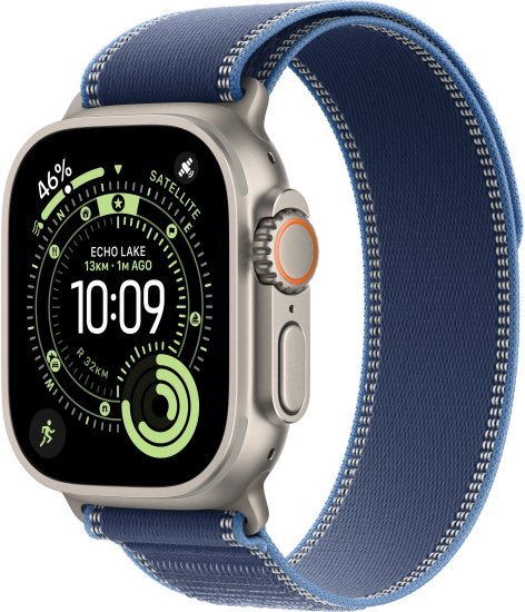 שעון חכם Apple Watch 49mm Ultra 3 GPS + Cellular צבע שעון Natural Titanium צבע רצועה Blue / Bright Blue Trail Loop גודל רצועה S / M