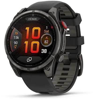 שעון חכם Garmin Fenix 8 Pro AMOLED Sapphire 47mm - צבע טיטניום DLC אפור קרבון עם רצועת סיליקון בצבע שחור / אפור חלוקי נחל - כולל תמיכה מלאה בעברית - אחריות יבואן רשמי על ידי רונלייט